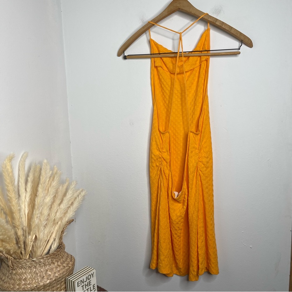 Free People BEACH Evelyn Halter Orange Square Textured
Open Back Dress XL Y2K 90 - Picture 5 of 16